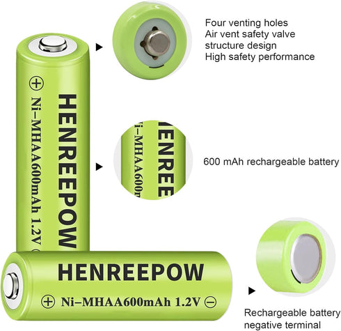Henreepow Ni-MH AA Rechargeable Batteries, Double A High Capacity 1.2V Pre-Charged for Garden Landscaping Outdoor Solar Lights, String Lights, Pat...