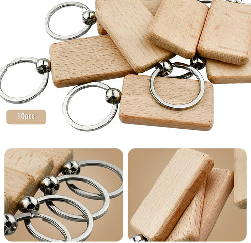 Tenalleys 10Pcs Blanks Rectangle Wooden Keychain 1.2 inch Wood Engraving Unfinished Keychain with 10 pcs Key Rings for DIY Crafts Gift Accessories...