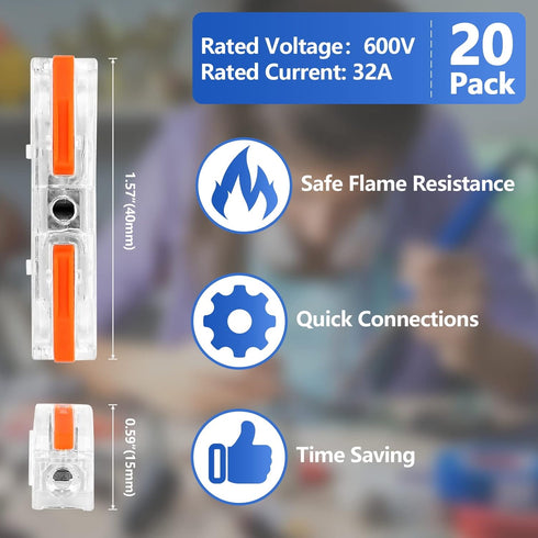 20Pcs Lever Nuts Wire Connectors, Inline Wire Connectors, 1 Conductor Compact Lever Wire Connectors, Compact Splicing Electrical Connectors Butt T...