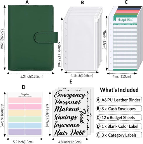 SKYDUE Budget Binder, Money Saving Binder with Zipper Envelopes, Cash Envelopes and Expense Budget Sheets for Budgeting (DarkGreen)...