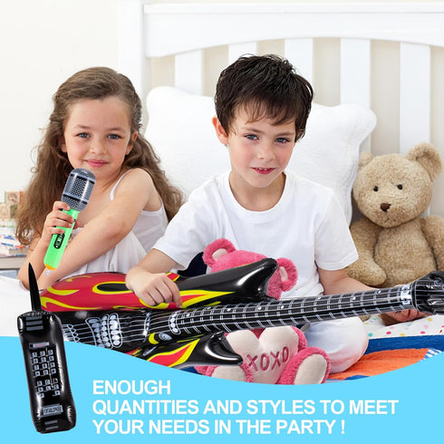 12 Pcs Inflatable Instruments,Inflatable Rock Star Toy Set,Inflatable Guitar,Blow up Guitar Inflatable Saxophone Inflatable Microphones Bass Lute ...