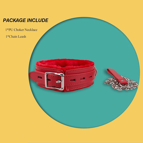 PU Leather Gothic Choker Collar with Long and Durable Detachable Leash Chain Adjustable Pet Collar Necklace, Red...