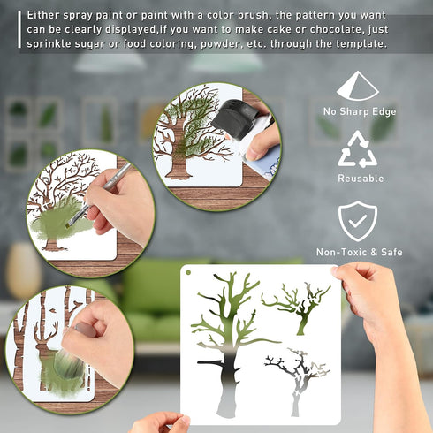 8 Pieces Reusable Tree Stencils Aspen Trees Stencils Reversed Branches Stencils Painting Tree Template Plastic Drawing Stencils for Canvas Wood Wa...