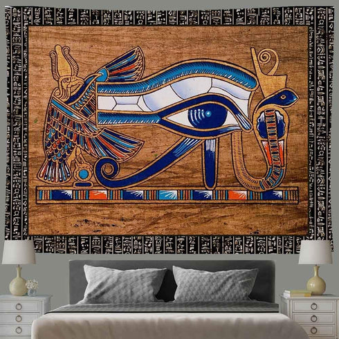Ine Ive Egyptian Horus Eye Tapestry Ancient Egyptian Gods Pharaohs Hieroglyphic Tapestries Flannel 80x60inch for Living Room and Bedroom Decoratio...