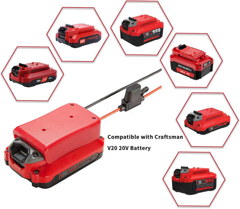 Power Wheel Adapter for Craftsman V20 20V Battery Battery Adapter with Fuse & Wire Terminal,14 Gauge Wire Power Convertor for DIY RC Trucks, RC To...