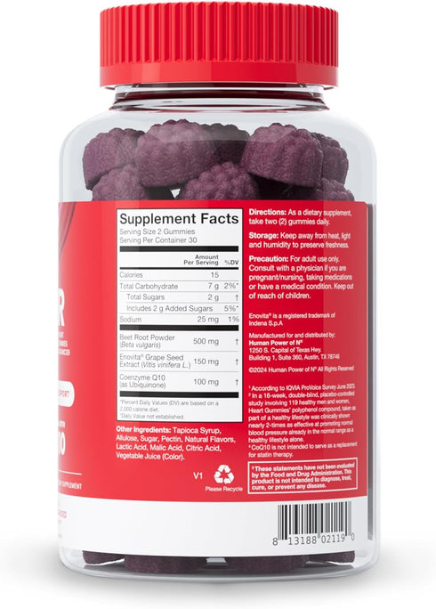 humanN SuperBeets Heart Gummies Advanced - 100mg of CoQ10 Plus Beetroot & Grape Seed Extract, 60 Count...