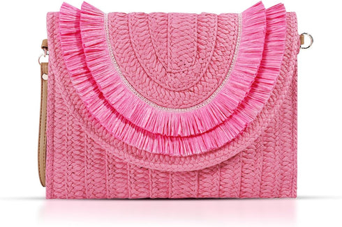 Crossbody Bags for Women, Straw Clutch Purses, Bohemian Handmade Woven Envelope Package, Tassel Handbags for Women...