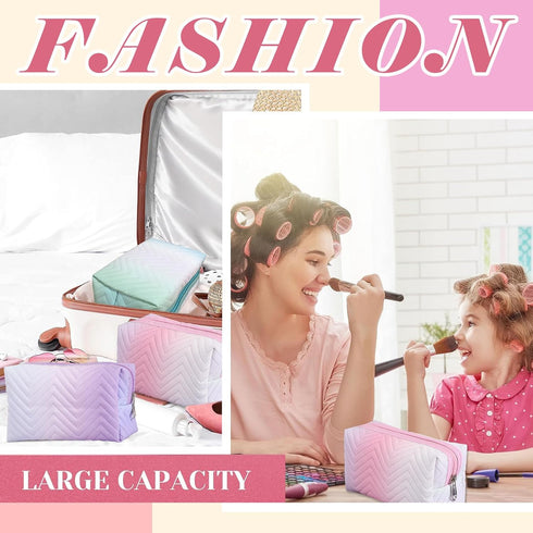 3pcs Travel Makeup Cosmetic Bag,Hotipine Cute Makeup Zipper Pouch Toiletry Bag,Waterproof Large Purse Organizer,Portable Beauty Storage Brush Aest...