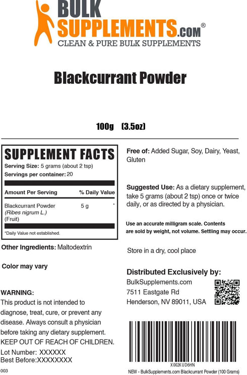 BulkSupplements.com Blackcurrant Powder - Antioxidants Supplement - Dried Fruit Powder - Black Currant Berry Powder - Eye Supplements (100 Grams -...