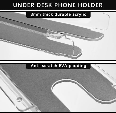 Under Desk Storage Shelf for Phone, Acrylic Under Desk Mount Phone Holder for Office Desks and Workstations, Hidden Space-Saving Under Table Smart...