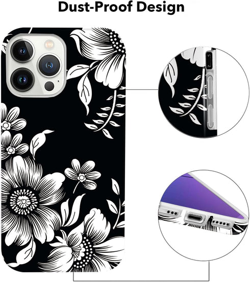 Hi Space Compatible with iPhone 15 Pro Case White Flower 6.1 inch 5G 2023, Design Flower Floral Case for iPhone 15 Pro, Raised Lips Anti-Scratch P...