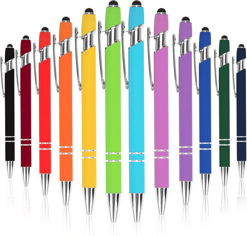 EOOUT 12pcs Ballpoint Pens, 1.0mm Black Ink Soft Touch Click Metal Pen with Stylus Tip for Touch Screens, 2-in-1 Ballpoint Pen with Stylus Tip......