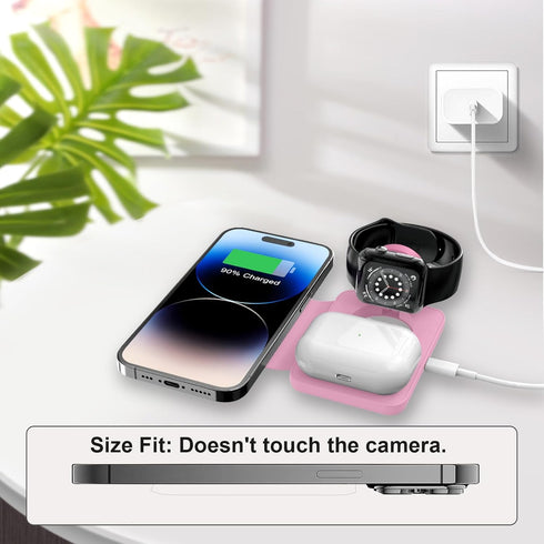 Miady 3 in 1 Charging Station for Apple Magsafe, 18W Magnetic Wireless Charger, Foldable Travel Charger for iPhone 15/14/13/12 Pro Max, for Apple ...