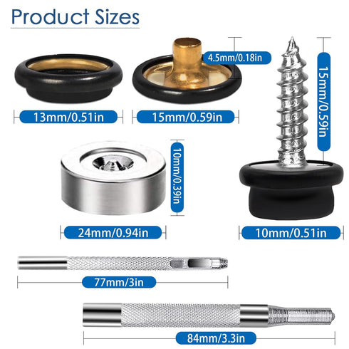 weiwei 153 PCS Canvas Snap Kit Stainless Steel 3/8" Socket Boat Snaps Marine Grade Metal Screws Fasteners with Setting Tool for Carpet Leather Fab...