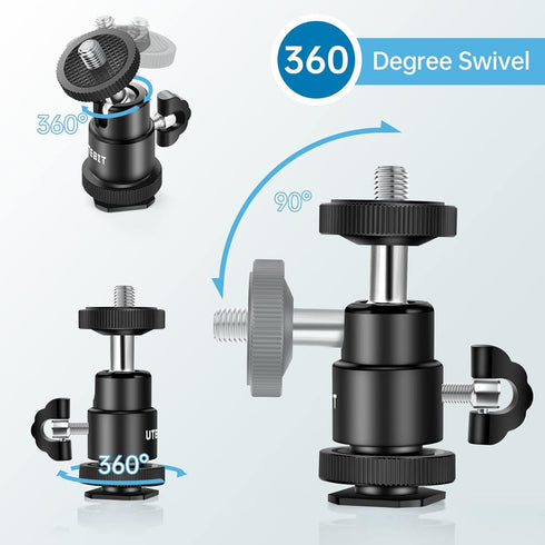 12MM Tripod Ball Head, UTEBIT 360° Rotatable Metal Mini Ball Head with 1/4" hot Shoe, BallHeads Camera Mount Adapter for Sport Camera, Pocket Ligh...