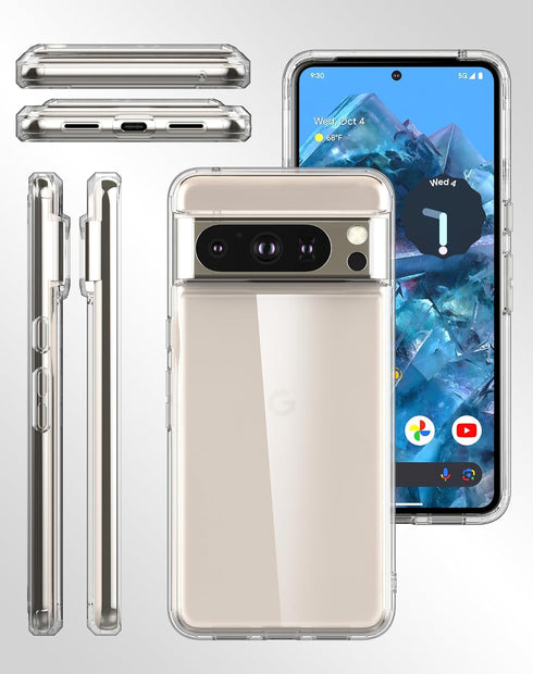 for Pixel 8 Pro Case,Premium PC+TPU Shockproof Protective Phone Case Cover with Tempered Glass Screen Protector for Google Pixel 8 Pro (Clear)...