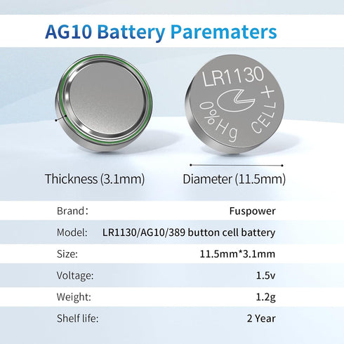 AG10 Button Cell Batteries LR1130 Battery 1131 389 390 189 LR54 Battery for Calculator (40 Count (Pack of 1))...