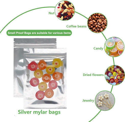 100 Pack Resealable Mylar Bags- 4 x 6 Inch Flat Zip lock Bags Food Storage Packaging Pouch Clear Silver Aluminum Foil Bags...