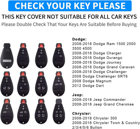 QBUC for Dodge Key Fob Cover With Keychain for Jeep Key Fob Case Fit for 2009-2018 Chrysler, Ram, Dart, Charger, Durango, Journey, Challenger, Gra...