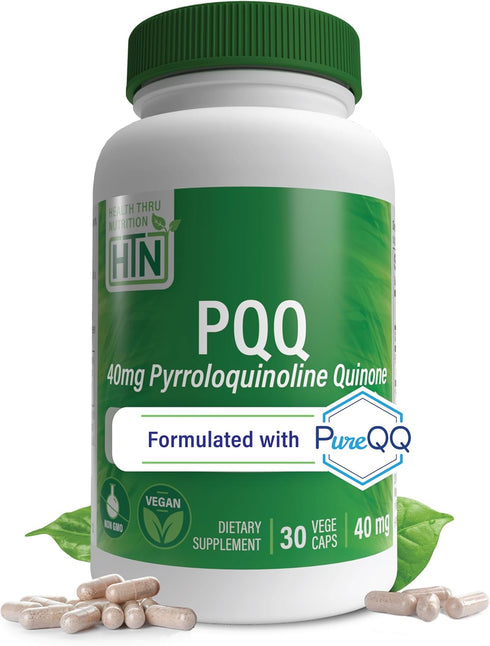 Health Thru Nutrition PQQ 40mg 30 Servings Pyrroloquinoline Quinone as PureQQ | Promotes Mitochondrial Biogenesis | Certified Vegan | Non-GMO Glut...