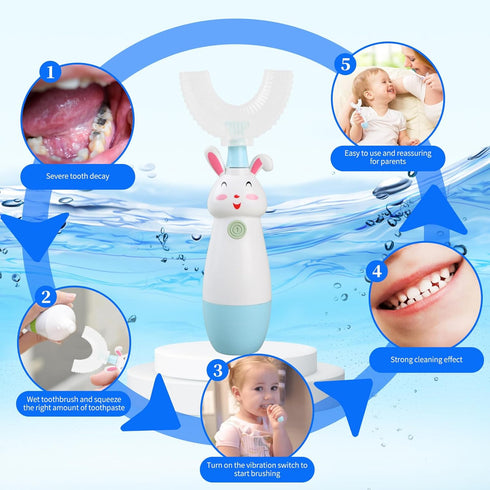 Kids U-Shaped Electric Toothbrush (with 3 Brush Heads), Detachable Toddler Sonic Toothbrush - Autobrush toothbrush for kids aged 8-13?blue?...
