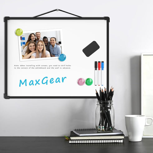 MaxGear Double-Sided Dry Erase Board for Wall, 16"x12" Hanging Whiteboard, Small White Board with 3 Markers&4 Magnets, Portable for Students - Pla...