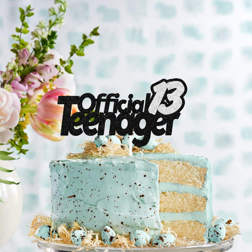 13 Official Teenager Black Silver Glitter Birthday Cake Topper 13th Birthday Party Decorations Supplies for Teens...