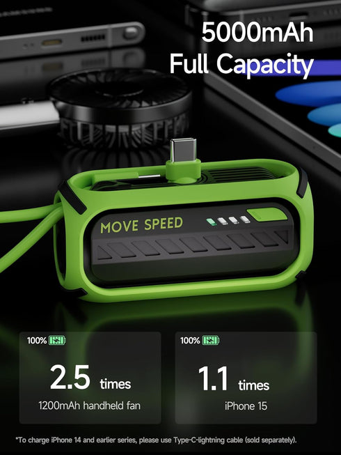 MOVE SPEED Portable Charger 5000mAh, PD 20W & QC 22.5W Fast Charging, Foldable Type-C Plug, with Built-in Cable, 18W Input, Power Bank Compatible ...