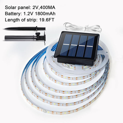 Solar Strip Lights Outdoor LED Outdoor Tape Lights Waterproof 20FT 180LED Rope Cuttable for Wrap Outside Pool Christmas Back Lighting Stair Step (...