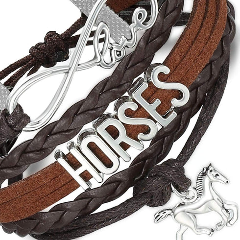 Horse Love Forever & Ever Infinity Bracelet | Leather Wrap | Natural Brown...