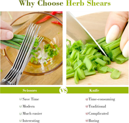 Styleonme Scissors Herb, Sharp Heavy Scissors for Cutting, Chopping and Cooking Fresh Garden Herbs, 5 Stainless Steel Blades and Stripper, Vanilla...
