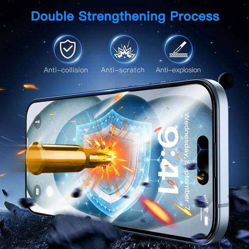 Uyiton Anti-Blue Light for iPhone 15 Screen Protector - Unbreak-Glass Easy Fit Full Coverage Case Friendly Scratch Resistance 9H Tempered Glass Sc...
