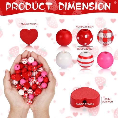 Blulu 210 Pieces Valentine's Day Craft Beads Wood Round Beads Wooden Spacer for Valentine's Day DIY Craft Decoration(Red)...