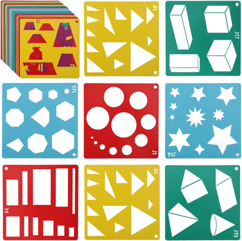 20pcs Drawing Stencils for Kids, Geometric Shapes Stencils 5 Colors Simple Stencils for Painting Cute Patterns Design Drawing Template Set for Kid...