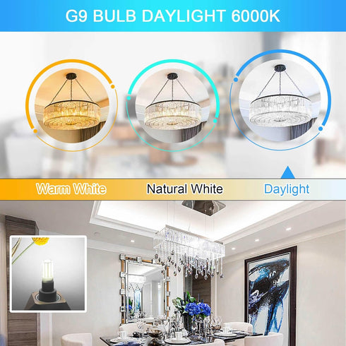 G9 LED Bulb Dimmable, Daylight White 6000K COB G9 LED Bulb, 5W G9 Base Light Bulbs 40W 50W T4 Halogen Equivalent, Bi Pin Base G9 Chandelier Lighti...