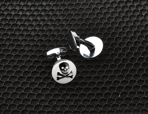 Cufflinks Unique Round Bone and Skull Engraved Cuffs Luxury Shirts Silver Cuff Links for Men...