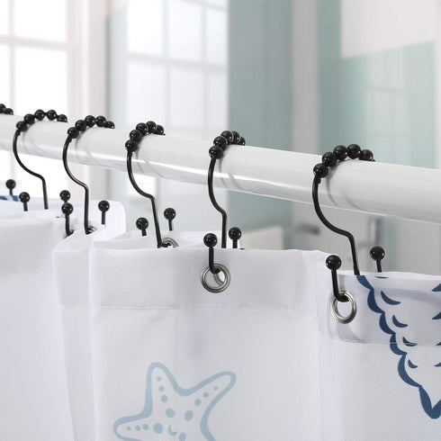 Shower Curtain Hooks, Goowin Shower Curtain Rings, Stainless Steel Black Shower Curtain Hooks, Shower Curtain Rings Rust Proof, Free Sliding Doubl...