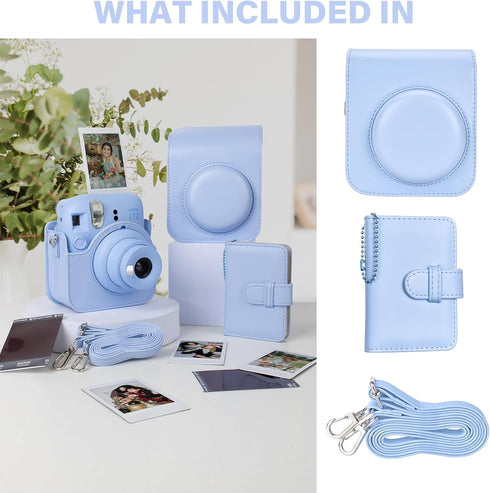 Camera Case and Album Compatible with Fujifilm Instax Mini 12 - Polaroid Instax 12 Mini Carry Bag with Strap and Photo Album - Pastel Blue...