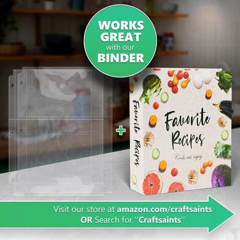 Full Size 4x6 for 8.5x11" Pack of 25 Recipe Card Protectors Top-Loading Crystal Clear Recipe Card Sleeves with 2 Pockets for 3 Ring Binder, Plasti...