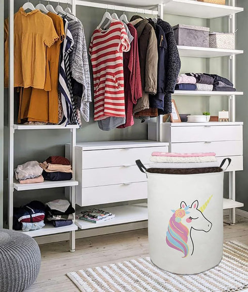 19.7" Round Kids Laundry Clothes Hamper with Handles, Unicorn Pattern, Portable, Baby Toys Storage Organizer Bins Laundry Gift Basket for Boys and...