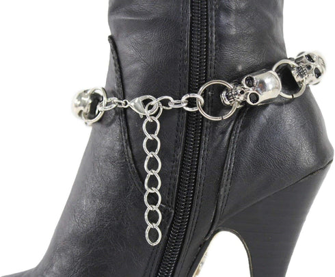 TFJ Women Boot Bracelet Chains Bling Metal Skeleton Skulls Western Fashion Anklet Shoe Charm Silver...