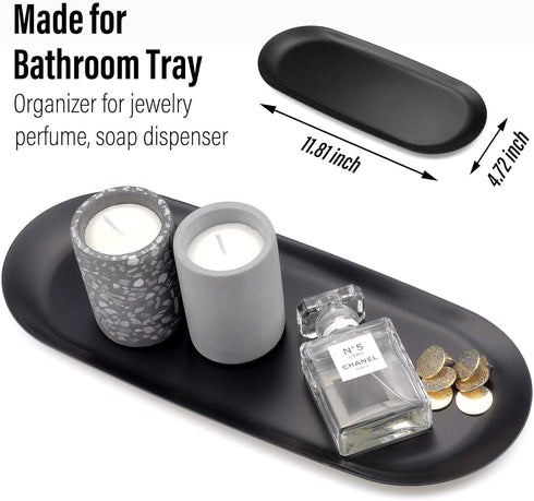 FREELOVE Black Bathroom Tray, Metal Jewelry Trays for Toilet, Rectangle Towel Plate for Tank...