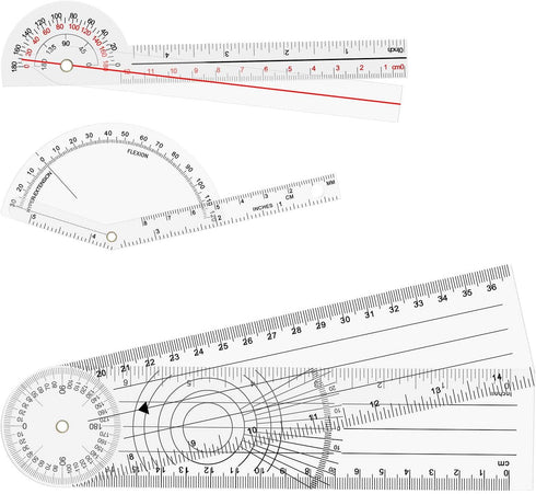 OIIKI 7PCS Goniometer Set - Including 6/8/12inch Goniometer, 8inch Spinal Goniometer, 6inch 180 degree Goniometer, Finger Goniometer, 1PC Blue Mea...