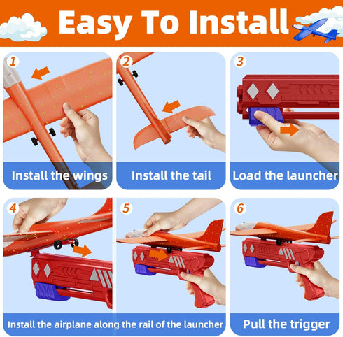 3-Pack LED Airplane Toy, Airplane Launcher Toy - 2 Flight Modes, Foam Glider Planes, Outdoor Toys for Kids Ages 6 7 8 9 10 11 12 Year Old Boys & G...