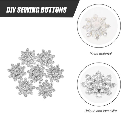 Christmas Snowflake Buttons Pearl Rhinestone Buttons Flat Back Flower Buttons Pearl Sew on Clothing Buttons for DIY Crafts 30Pcs Silver 1 Silver S...