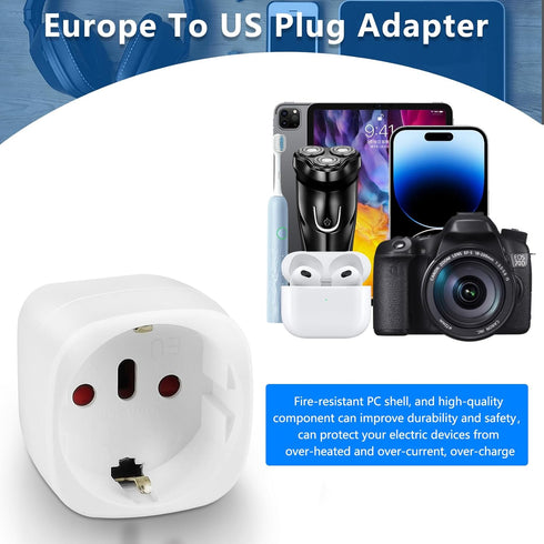 Europe to US Plug Adapter, OFOAEEA 2 Pack European to USA Plug Adapter, EU to US Plug Adapter, Europe to USA Travel Converter for EU Spain France ...