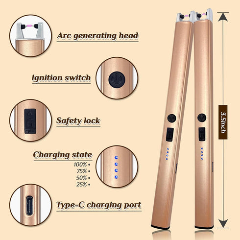 2 PCS Candle Lighter,Windproof Flameless Electric Lighter with LED Power Display ? Safety Switch, Upgraded Plasma USB Rechargeable Lighter for Bir...