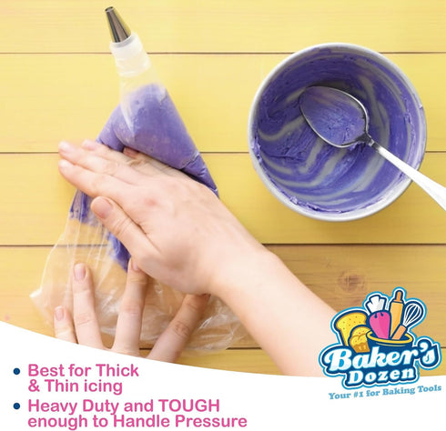 100 Pastry Bags 16 IN | Heavy Duty Piping Bags with Extra Thickness | Disposable Icing Bags with 1 Coupler and 2 Ties | Cake Decoration Piping Bag...