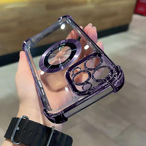 for iPhone 12 Pro Max Magnetic Transparent Case,Luxury Bling Four Corners Shockproof Military-Grade Protection with Camera Lens Protector MagSafe ...