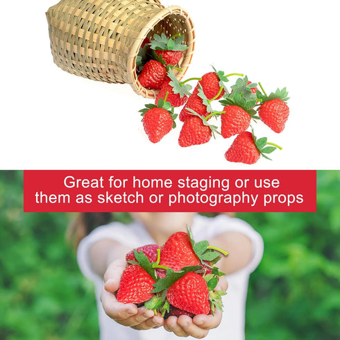 VIDELLY 20 Pieces Artificial Strawberries Fake Strawberries Lifelike Red Realistic Plastic Fruit for Kitchen Party Decoration Photo Prop,S Size...